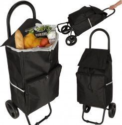 Black shopping cart with wheels and frame