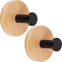 Crochets muraux en bois autocollants avec tige métallique noire 5 cm, lot de 2