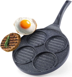 Grill pan for burgers and eggs with granite non-stick surface, 4 molds, 26.5 cm