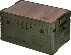 Foldable storage box with lid and wooden top 32 l green NILS Camp