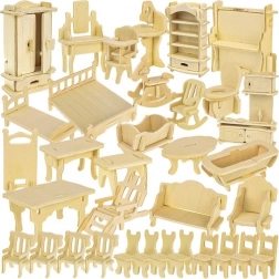 Wooden doll furniture - set of 34 pieces