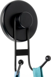 Crochet double métallique avec ventouse, noir, 6,5 × 5,5 × 10 cm