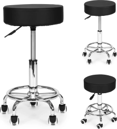 Sgabello cosmetico e medico girevole con schienale, nero ModernHome