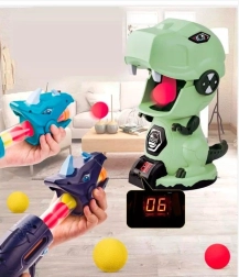 Interactive Shooting Game at Dinosaur with Guns and Balls
