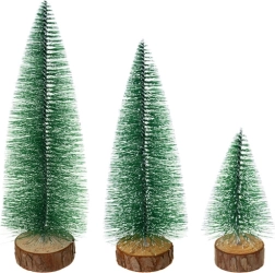 Ensemble de mini sapins de Noël Ruhhy, 3 pcs, décorations enneigées sur tronc en bois
