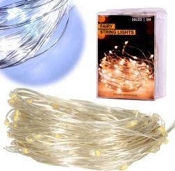 Dekorativne LED lučke na žički 5 m, 50 LED na baterije – Zimsko bela