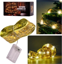 Złota LED wstążka 10m ciepła biała na baterie