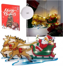 Zawieszana dekoracja LED na okno z przyssawką – Mikołaj z prezentami – Sanie