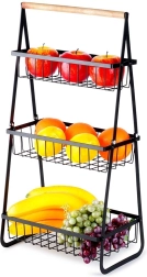 Cestello portafrutta in metallo a tre livelli, nero