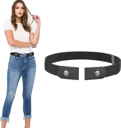Cintura elastica senza fibbia per pantaloni, regolabile, nera