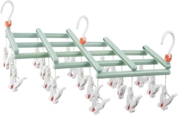 Opvouwbaar hangdroogrek met knijpers, 19 knijpers, groen
