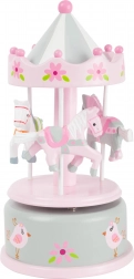 Wooden music box carousel with horses pink
