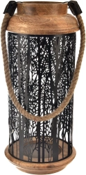 Mango wood and metal candle holder, black, 40 cm