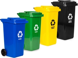 set di 4 bidoni esterni 4×120 l con ruote in gomma – carta, vetro, plastica/metallo e indifferenziato
