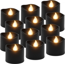Candele LED da tè RUHHY 12 pz 3,6 cm con effetto fiamma, nere