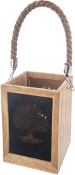 Houten lantaarn van mangohout 20 cm met boommotief