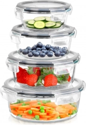 Glass round food containers with airtight lids, set of 4