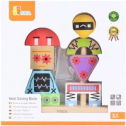 Wooden Stacking Pyramid ROBOTS with Pattern Cards, 8 Pieces – VIGA