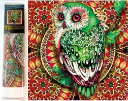 7D Diamond Painting Owl on Red Mandala 30 × 30 cm