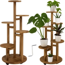 Freistehender Blumenständer aus Holz 86 cm RUHHY, 6 Ebenen für 7 Blumentöpfe