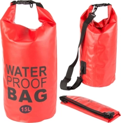 Waterproof dry bag 15 L with roll-top closure and strap – red