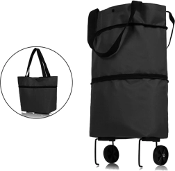 Zusammenklappbare Einkaufstasche auf Rollen Schwarz