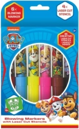 Pennarelli a soffio con stencil Paw Patrol, 6 pz, scatola 12 × 19 cm