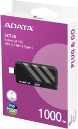 SSD externe ADATA SC735 1 To USB‑C 3.2 Gen 2 1000/1000 Mo/s gris