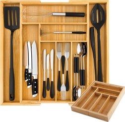 Bamboo cutlery organizer with 8 compartments