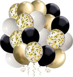 Set de ballons dorés et noirs - 50 pièces