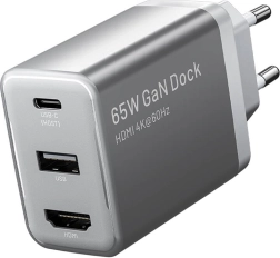 Vention GaN wall charger with USB‑C, USB‑A and HDMI 4K 60 Hz (gray)