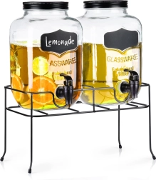 Dupla üveg italadagoló csappal és fekete állvánnyal 2×4 l