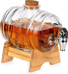 Glasdrikkedispenser med hane og træstand 1 l