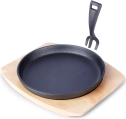Gusseiserne Servierpfanne mit Holzbrett 22 cm, 2-teiliges Set