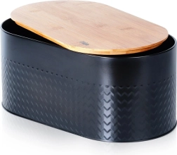 Portapane in acciaio con tagliere in bambù, nero 34 × 18,5 × 15,5 cm