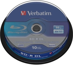 Blu-ray-schijf VERBATIM BD-R DL 50 GB 6x, cakebox 10 stuks