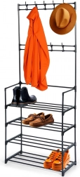 Freestanding coat rack with shoe shelf, black metal 57 × 28 × 156 cm