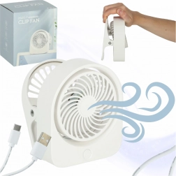 Ventilatore mini da tavolo con clip, wireless USB, 3 velocità, 11,5 cm, bianco