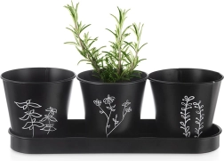 Set di vasi per erbe aromatiche con sottovaso Blackline, 4 pezzi