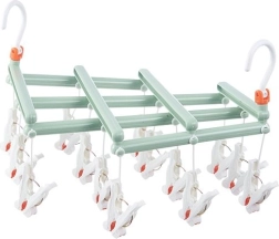 opvouwbare washanger met knijpers, 14 knijpers, groen