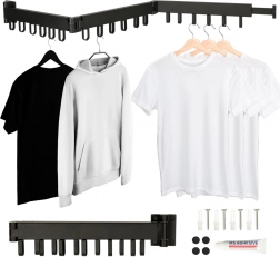 Stendino da parete pieghevole telescopico per biancheria, nero, 123 cm, 18 ganci