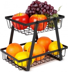 Two-tier metal fruit basket, black
