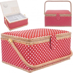 Red polka-dot sewing basket 24 × 18 × 12 cm