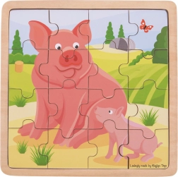 Houten puzzel BIGJIGS TOYS – biggetje met jong, 16 stukjes