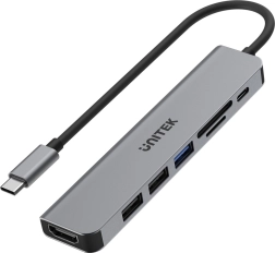 Usb-c hub 7-in-1 aluminium met pd 100 w, 5 gbps en hdmi 4k