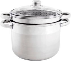 Pentola per pasta in acciaio inox 22 cm con coperchio, scolapasta e inserto per cottura a vapore