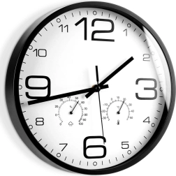 Wanduhr mit Thermometer und Hygrometer 30 cm, weiß