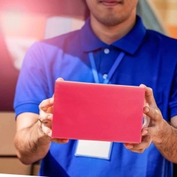 Borse di plastica per corrieri rosse con fustella per manico 500 × 600 + 70 mm, 50 pz, stampa Thank You