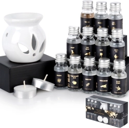 Aromatherapy Gift Set with Ceramic Oil Burner and 12 Fragrance Oils