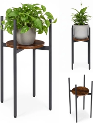 stojalo za rože loft ModernHome s kovinsko konstrukcijo in leseno polico